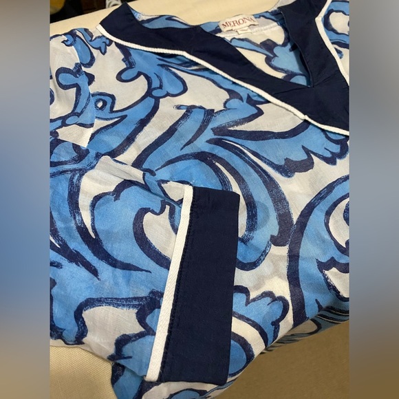 Merona Blue & White 3/4 Sleeve Tunic in Size Medium. - Picture 3 of 10